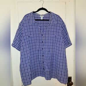 5x blue plais light button up shirt by Liz & Me